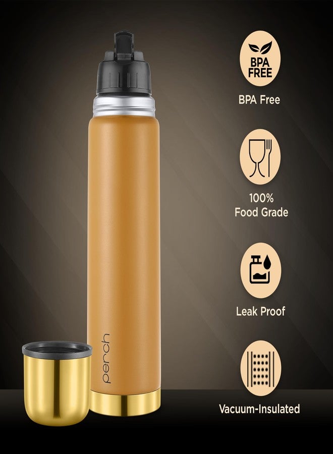 Perch California Hot and Cold Steel Water Bottle 1000ml, ISI Certified, Vacuum Insulated | Leak Proof, BPA-Free | Premium Gifting Flask for Office, Gym, School | Gold-Amber - Image 4